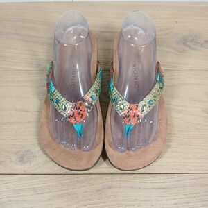 Vionic Tide II Sandals Womens 8.5 Wide Tan Snake Print Thong Comfort Boho